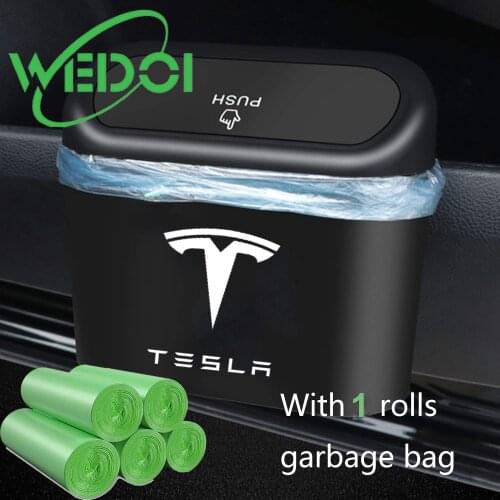 2021 Car Trash Can For Tesla Model 3/Y/S/X Portable Auto Garbage Box With 1 Roll Of Bags Collect