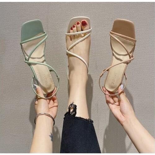2021 Summer new style candy color thick heel fish mouth sandals female Korean version set mid heel sandals