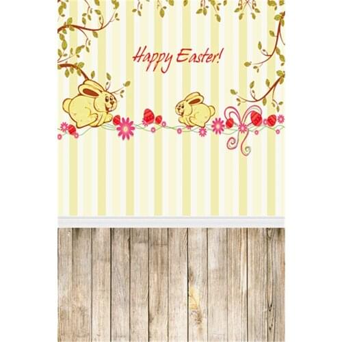 3x5ft Photographic Easter Background Cute Rabbits Eggs Flowers Kids Backdrop Real Wood Floor Seamless Easter Photo Backgrounds