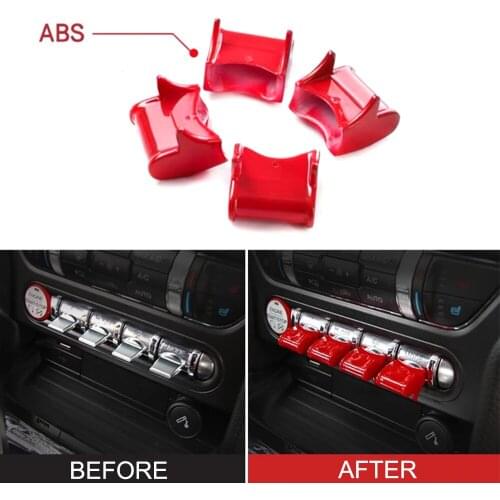 4Pcs Car Interior Center Red Control Navigation GPS Button Knob Cover Trim Decoration Cap ABS For Ford Mustang 15 16 17 18 19 20
