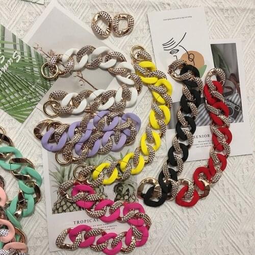 Acrylic Detachable Diamonds Rose Gold Mix Matte Color Contrast Resin Strap For Bag Colorful Chain Female Handles Bag Accessories