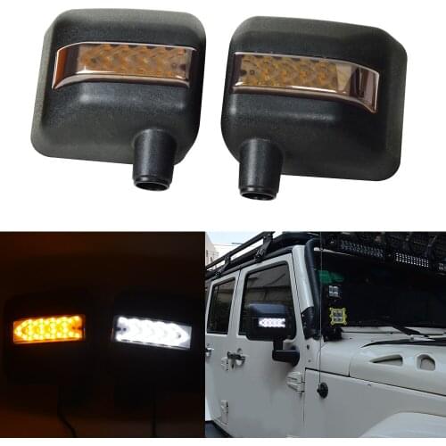 Car White Sidelight Rearview LED Side Mirror Yellow Turn Signal Light For Jeep Wrangler JK Jku