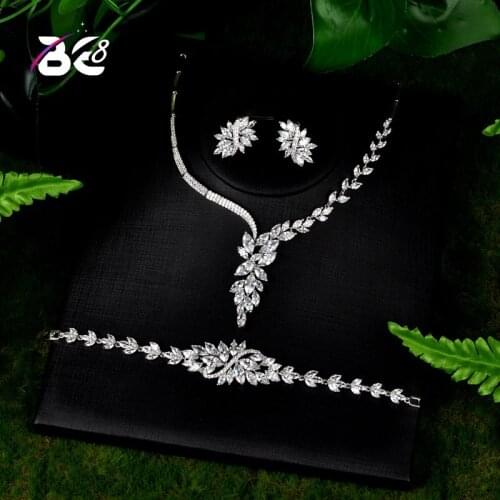 Be 8 Fashion Leaf Shape Wedding Jewelry Sets Charm White Necklace Earrings Bracelet Set Bridal Jewelry Set Women AccessoriesS108