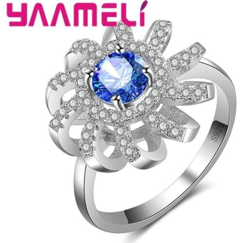 Free Shipping Fashion Original 925 Sterling Silver Hollow Flower Ring Clear CZ Wedding Jewelry Elegant Woman Rings