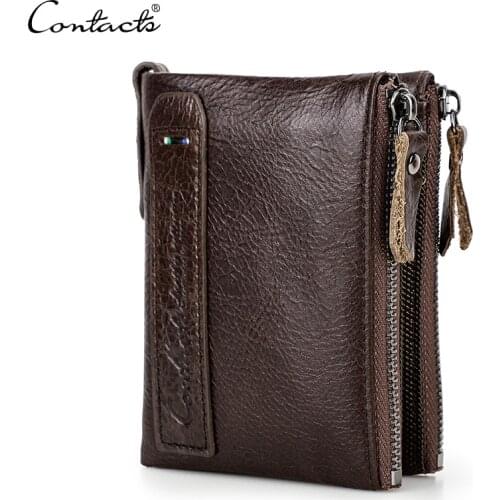 CONTACTS HOT Genuine Crazy Horse Cowhide Leather Men Wallet Short Coin Purse Small Vintage Wallets Brand High Quality Designer