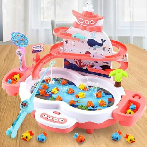 Childrens Toys Puzzle Rechargeable Magnetic Fishing Table Slide Game Music Rotating Disc Parent-child Interactive Learning Gift