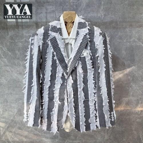 Designer Mens Tassels Striped Casual Blazer Spring Runway Slim Fit Banquet Party Suit Jacket Man Single Breasted Blazers Tops