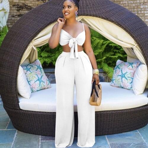 White Elegant Two Piece Set Women Bow Tie Crop Top and Pants Sets Party Festival Clothing 2 Piece Matching Sets Club Outfits