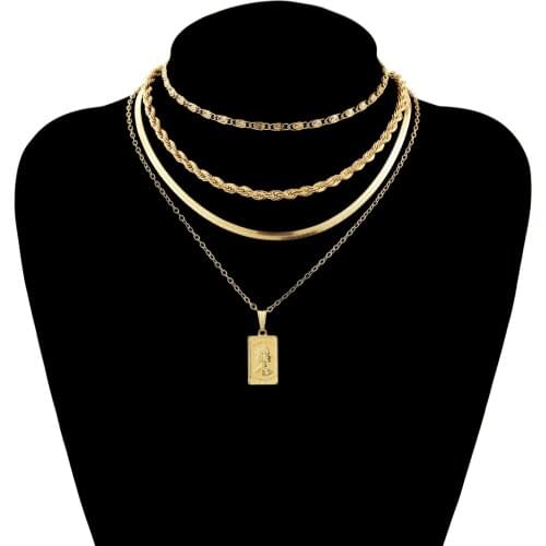 Hot selling new European and American retro jewelry with personality four-piece twist chain multi-layer necklace for female