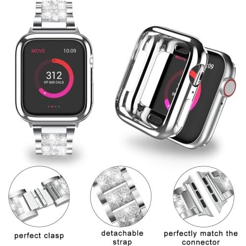 Stainless Steel Diamond Bracelet+Case For Apple Watch Band 6 5 4 3 2 1 SE Metal Strap For iWatch 44mm 40mm 42mm 38mm Accessories