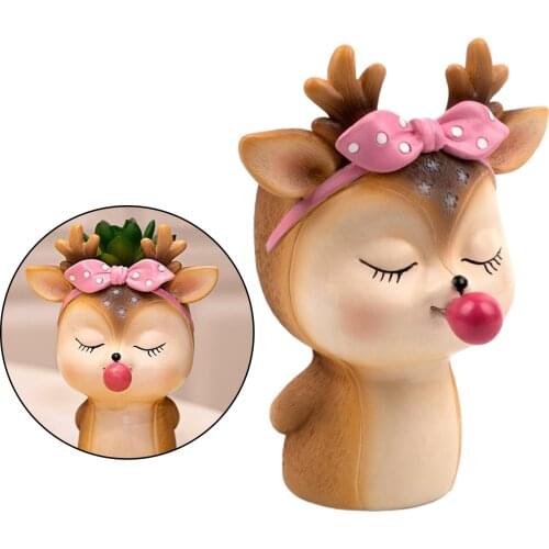Cute Deer Figurine Resin Succulent Flower Pot For Home Office Garden Decor