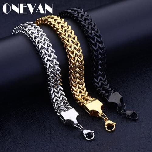 Trendy Mens "W" Style Titanium Steel Bracelet for Men 6mm/12mm Cuba Black/Gold/Silver Bracelets Jewelry Valentines Day Jewelry