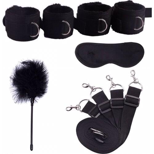 BDSM Sex games Bondage Set Under Bed Erotic Restraint Handcuffs & Ankle Cuffs & Eye Mask Adults Games for Couples