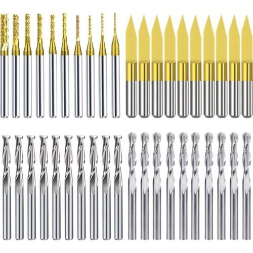 40Pcs End Mill Engraving Bits Set Nano Yellow Coated CNC Router Bits Cutting Milling Cutter 1/8 inch Shank Milling Tools