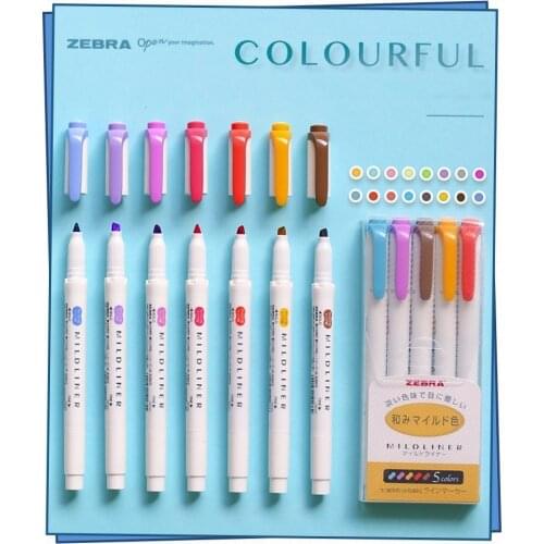 Zebra Mildliner Double Ended Highlighter Pen Set, WKT7 Fine Liner Bold Marker, Fluorescent Hand Lettering Drawing Painting A6506