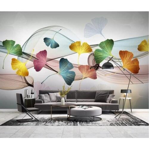 WDBH Custom photo mural 3d wallpaper Modern minimalistic hand drawn ginkgo leaf abstract 3d wall mural wallpaper for living room