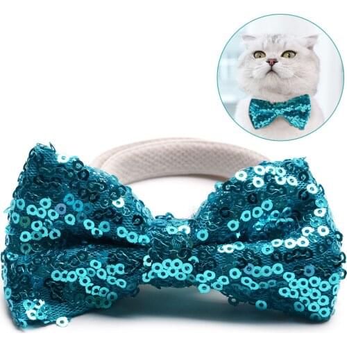 New Cute Elastic Dog Bow Tie Pet Collar Tie Fashion Sequin Pet Bowtie For Birthday Christmas Pet Clothing Accessories Supplies