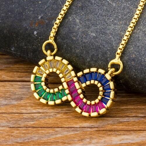 Latest Design Rainbow Cubic Zirconia Number 8 Shape Choker Necklace Charm Necklace For Women Pendant Jewelry Accessories Gift