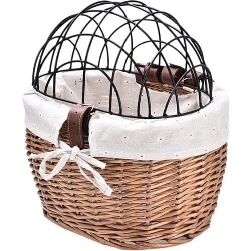 Cat Dog Bicycle Front Handlebar Basket Pets Seat Handwoven Wicker MTB Road Bike Basket Pet Cat Dog Carrier