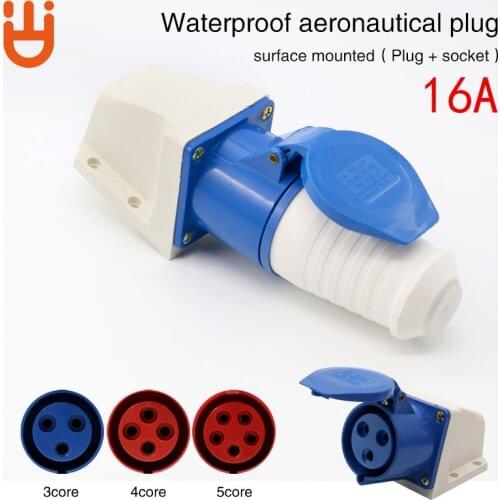 Industrial plug socket connector 3-core 4-core 5-hole 16A surface mounted aviation plug docking waterproof