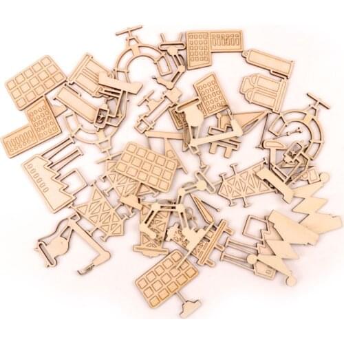 Mix Building Apparatus Pattern Garniture Handmade Wooden Crafts Home Decoration Accessories Scrapbooks Painting DIY 45mm 10pcs