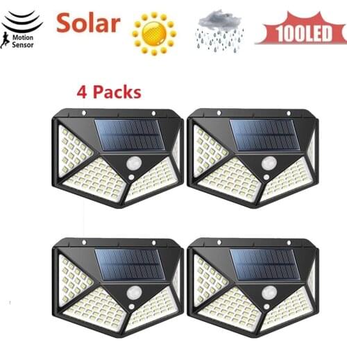 100LED Solar Panel Power Light PIR Motion Sensor Separable Wall Lamp Outdoor Path Yard Garden Fence Night Light New 4 sided 270