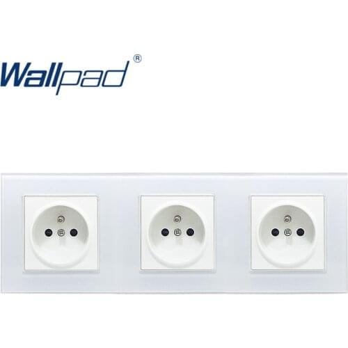 Triple French Socket Wallpad Crystal White Glass Panel 16A 110V-240V 3 EU French Wall Socket 258*86MM Size