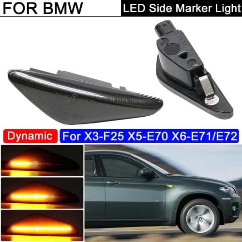2PCS Smoked lens LED Side Marker Light Dynamic Amber Turn Signal Blinker Indicator Lamp For BMW E70 X5 F25 X3 E71 X6 E72 X6