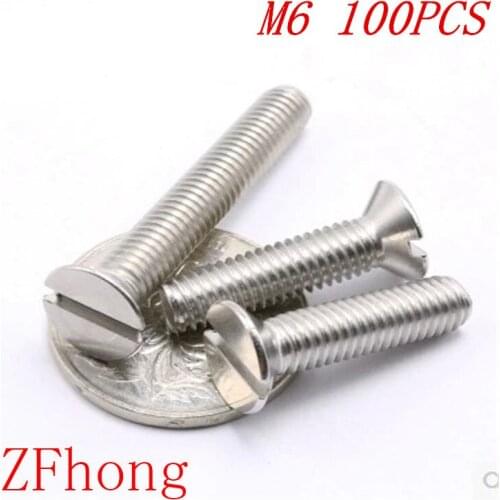 50pcs m6*8/10/12/14/16/18/20/22/25/30/35/40/45/50 Stainless steel slotted flat countersunk head machine screw