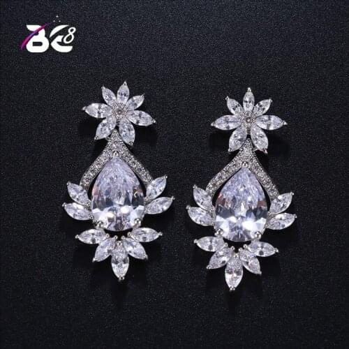 Be 8 Brand New Big Cubic Zirconia Water Drop Dangle Earrings, Flower Shaped Drop Earring for Wedding Dress Fashion Jewelry E439