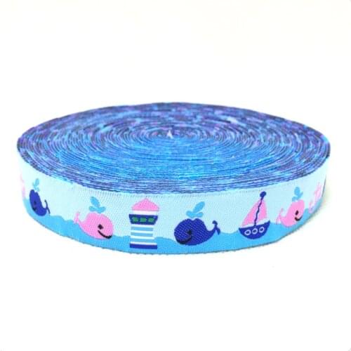 ZERZEEMOOY wholesale 5/8'' 16mm Wide Lighthouse Pink Whales Boats Woven Jacquard Ribbon KTZD15102208