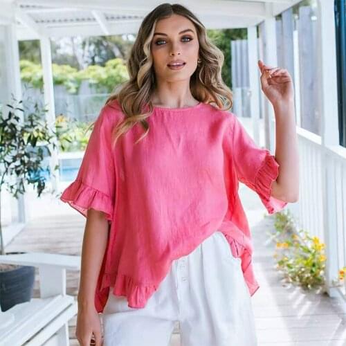 2021 summer new loose large size womens cotton round neck half-sleeved pullover blouse solid color t shirts