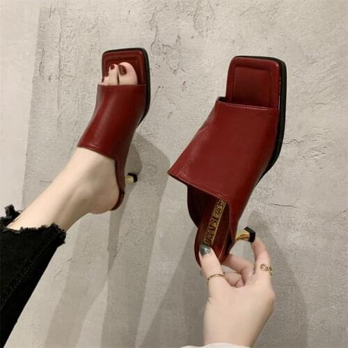 Pointed stiletto solid color ladies slippers for summer wear new casual simple open-toed high heels comfortable