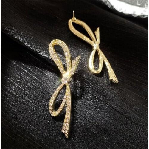 2021 new stylish temperament personality bow earrings female Crystal from Swarovskis 925 silver needle Fit Women For Party