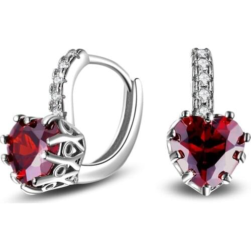 Flower Shiny Red Ring Red Garnet Women wed Jewelry Black Gold Filled Promise Eardrop Bijoux Femme ed14 brincos boucle d'oreille