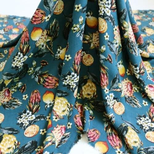 100cm*153cm Vintage Viscose Poplin Fabric Soft Summer Clothing Material Fruits