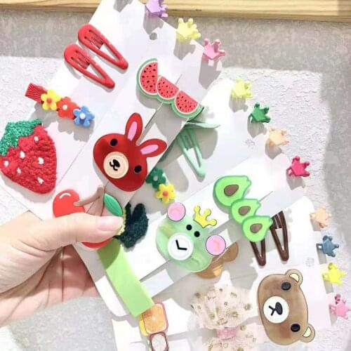 10PCS/SET Pretty Animals Baby Girls Clip Leather Bow Child Tie Knot Creativity Handmade Hairpins Hair Accessories For Kids 2021