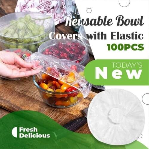 100 PCS Food Grade HDPE/LDPE Food Storage Containers Multi-function Fresh Wrap Reusable Clear Bowl Covers Leakproof Containers
