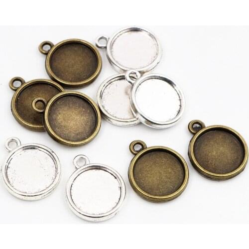 20pcs/lot 12mm Inner Size Antique Silver Plated Bronze Plated Double Simple Style Cabochon Base Cameo Setting Charms Pendant