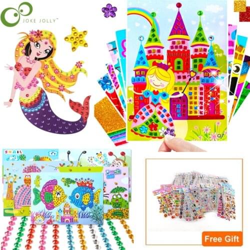 5pcs/lot Child Stickers Toy Gift DIY Diamond Stickers Handmade Crystal Paste Painting Mosaic Puzzle Toys Random Color Kids WYW