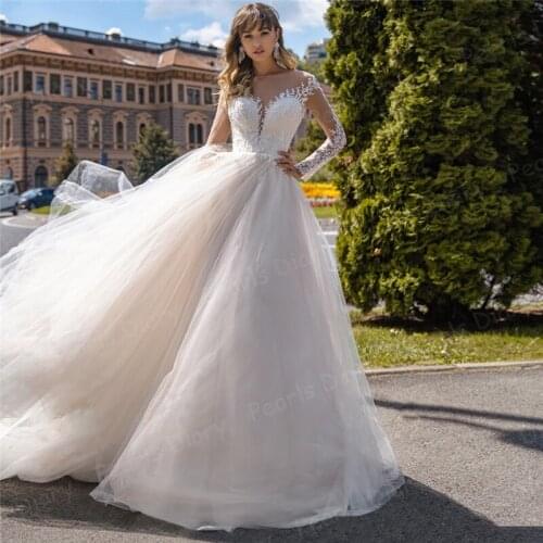 Beading Ball Gown Wedding Dresses 2021 Charming Long Sleeves Scoop Appliques Bridal Wedding Gowns Robe De Mariage Bride Dress