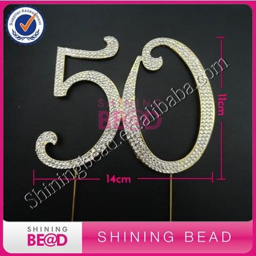 Free shipping,Gold number 50 rhinestone cake topper, hot sale number 50 cake topper for anniversary party,10pieces/lot
