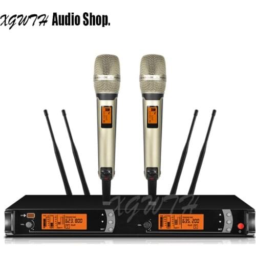 SKM9000 UHF Wireless Microphone System with 2 Handheld Dynamic Cardioid Mic for Professional DJ Karaoke Stage Performance