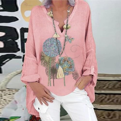 5xl Plus Size Streetwear Blouse Tops Women Long Sleeve V-neck Womens Tunic Casual Floral Print Shirts For Summer Блузка Женская