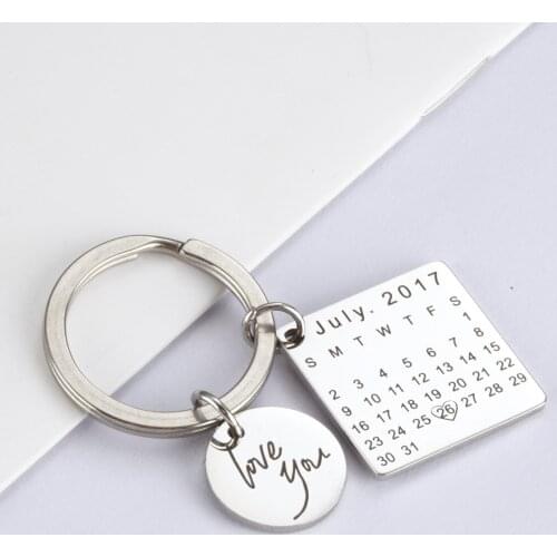 DIY Stainless Steel Keychain Jewelry Calendar Name Customize Creative Valentines Day with Hand Gift Metal Pendant Gifts