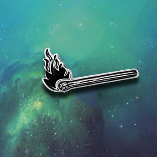 Black Match Flame Glow Gothic Enamel Brooch Delicate Metal Jean Backpack Collar Lapel Jewelry Emblem Gift For Halloween Holiday
