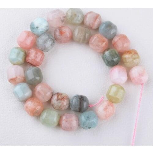 Mamiam Natural Morganite Faceted Cylinder Beads 12X14mm Smooth Round Loose Stone Diy Bracelet Necklace Jewelry Making 15.5