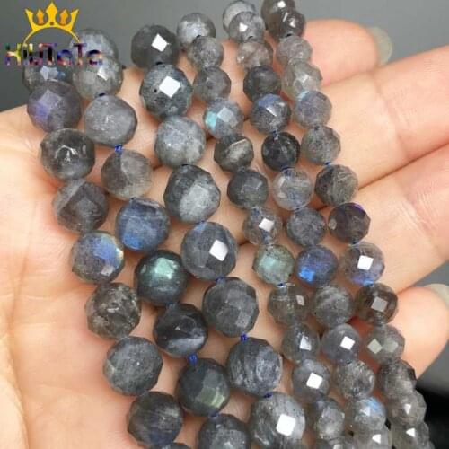 Natural Grey Labradorite Beads Faceted Loose Stone Beads For DIY Making Bracelet Necklace Jewelry Accessories 7.5'' 6mm/8mm
