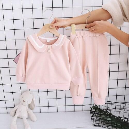 Baby clothes spring autumn fashion lapel cotton casual sweater suit 2-piece baby girl set childrens clothes suit for girls 0-4Y