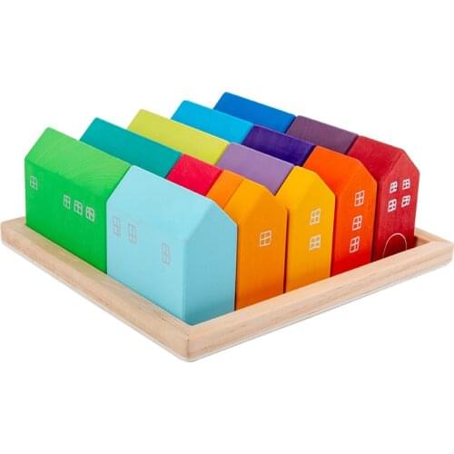 Kids Montesori Toys Wooden Rainbow House Blocks Natural Wood Colorful Blocks Stacking Jenga Game Educational Toys for Children